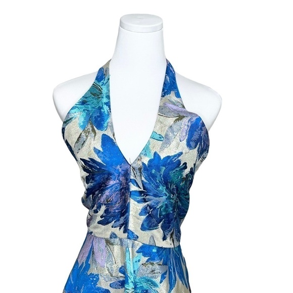 Belle Badgley Mischka Size 12 Floral Jacquard Halter Cocktail Dress - Picture 3 of 7